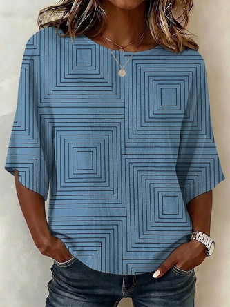 Half Sleeve Blouse Summer Striped Printing Crew Neck Daily Going Out Vintage Top