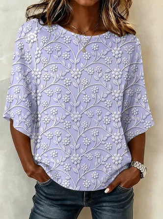 Loose Casual 3D Printing Crew Neck Blouse