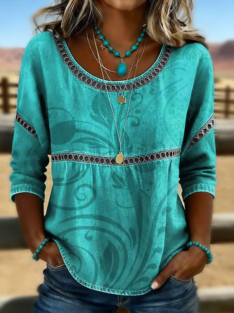 Half Sleeve Blouse Summer Abstract Printing Crew Neck Daily Going Out Casual Top