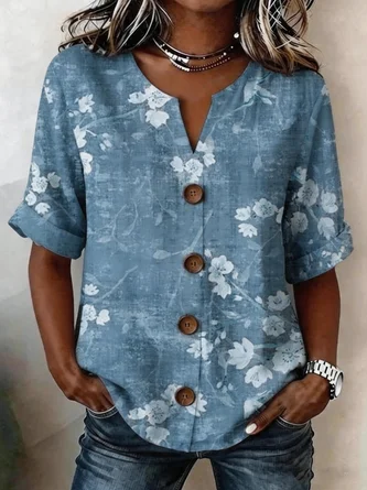 V Neck Loose Floral Vintage Shirt
