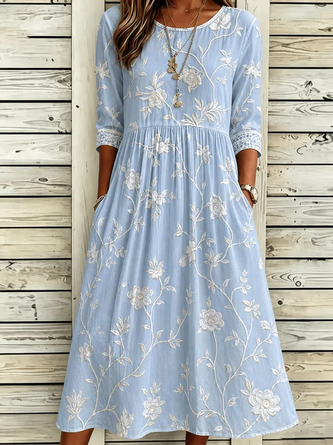 Half Sleeve Summer Floral Printing Crew Neck Daily Going Out Casual Maxi H Line Dress