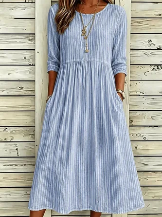 Half Sleeve Summer Striped Printing Crew Neck Daily Going Out Casual Maxi H Line Dress