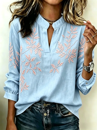 Long Sleeve Blouse Spring Fall Floral Printing V Neck Daily Going Out Vintage Top
