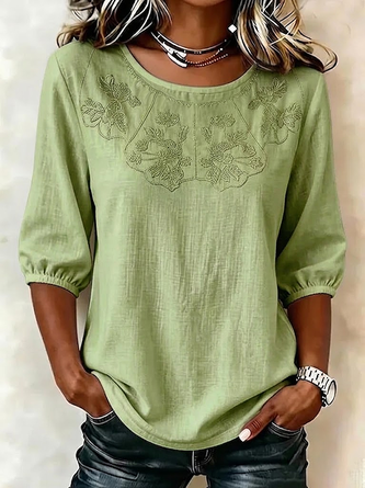 Half Sleeve Blouse Summer Floral Printing Crew Neck Daily Going Out Vintage Top