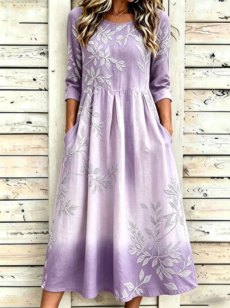 Half Sleeve Summer Floral Printing Crew Neck Daily Going Out Casual Maxi H Line Dress