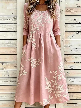Linen Blend Casual Dress No