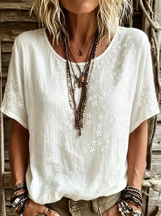 Floral Crew Neck Vintage T Shirt