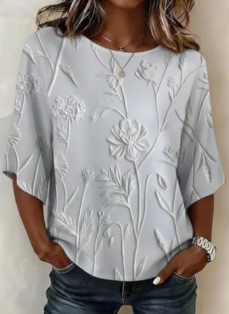 Crew Neck Regular Fit Casual 3D Printing Blouse