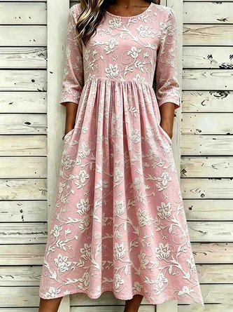 Crew Neck Vacation 3D Printing Loose Dress No