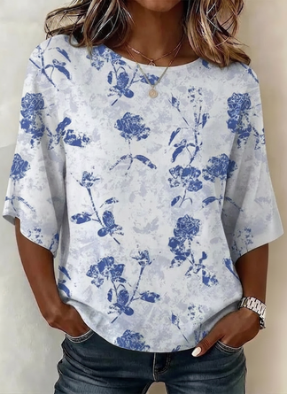Regular Fit Crew Neck Floral Casual Blouse