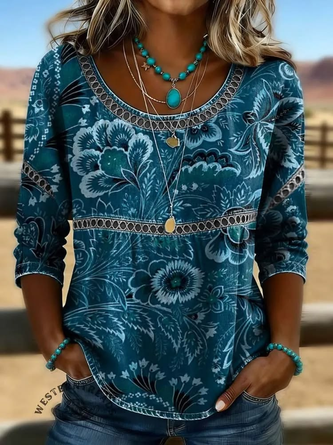 Half Sleeve Blouse Summer Floral Printing Crew Neck Daily Going Out Casual Top