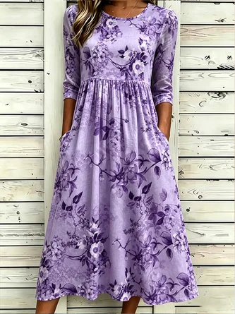 Vintage All Over Floral Flowy Casual Midi Dress