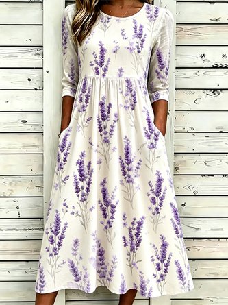 Floral Print Pocket Empire Waist Midi Dress