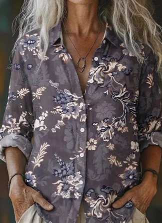 Floral Boho Loose Shirt Collar Shirt