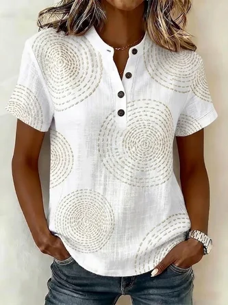 Short Sleeve Shirt Summer Abstract Buckle V Neck Daily Going Out Casual Top