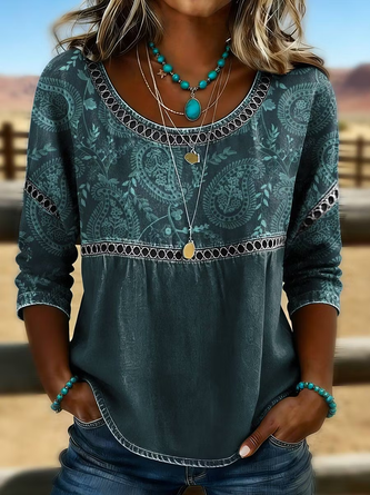 Half Sleeve Blouse Summer Floral Printing Crew Neck Daily Going Out Casual Top