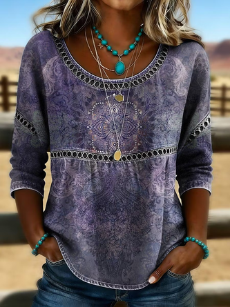 Half Sleeve Blouse Summer Abstract Printing Crew Neck Daily Going Out Casual Top