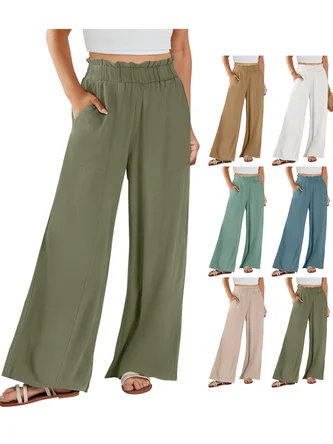 Loose Plain Cotton Linen Casual Pants