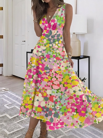 Casual V Neck Abstract Dress No