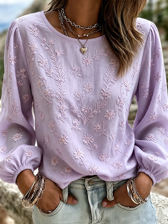 Boho Loose Block Crew Neck Blouse