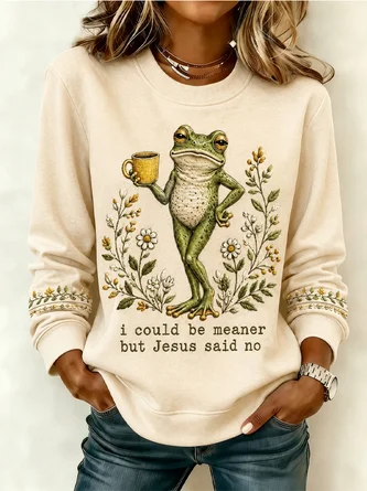 Frog Daisy Funny Faith Slogan Crew Neck Oversized Sweatshirt