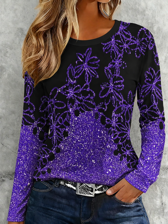 Simple Floral Printing Regular Fit T Shirt