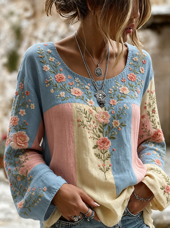Crew Neck Printing Casual Blouse