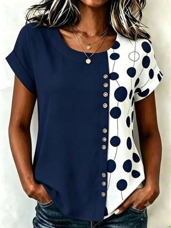 Polka Dots Linen Blend Casual Blouse