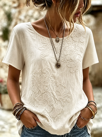 Casual Crew Neck Floral Printing T Shirt