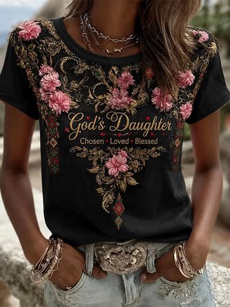 Elegant Floral Crew Neck Top