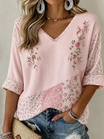 Floral Patch V Neck Versatile Top