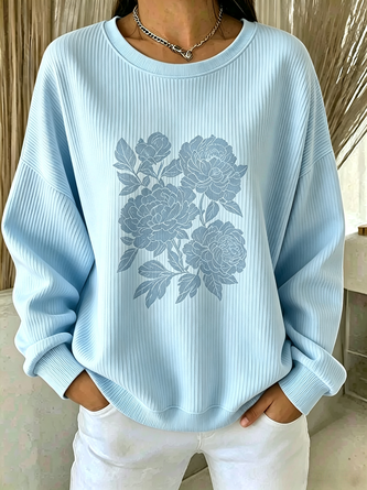 Crew Neck Floral Loose Simple Sweatshirt
