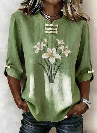 Vintage Floral Mandarin Collar Blouse