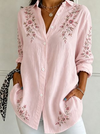 Floral Collared Button Down Long Sleeve Shirt