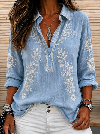 Sunflower Henley Collar Casual Long Sleeve Top