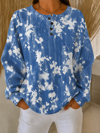 Simple Henley Collar Sweatshirt