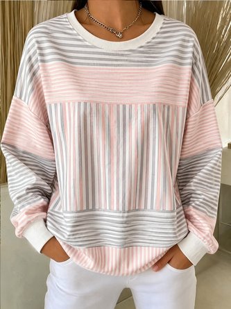 Block Stripe Crew Neck Oversized Drop Sweatshirt