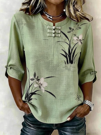 Floral Vintage Mandarin Collar Blouse