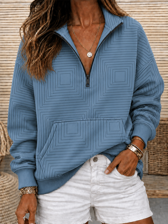 Half Open Collar Casual Regular Fit Abstract Graphic Sweatshirt