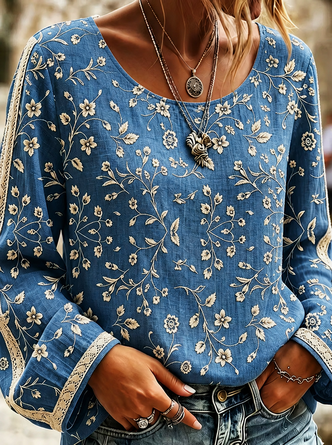 Casual Loose Printing Floral Blouse