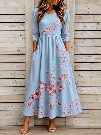 Crew Neck Vacation Dress No