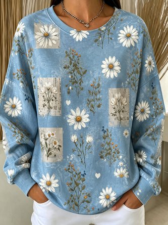 Vintage Block Daisy Print Crew Neck Top