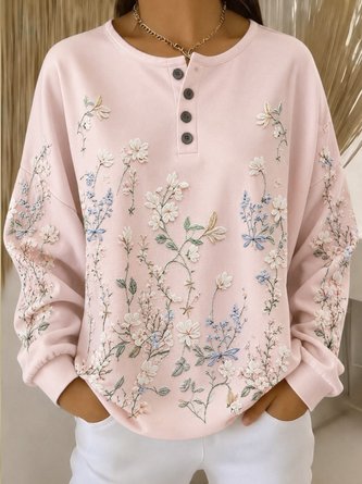 Fresh Flower Henry Neck Loose Sweatshirt