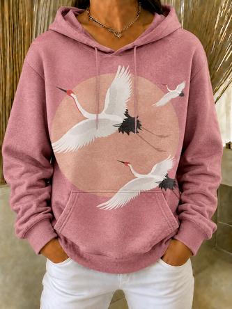 Simple Hooded Regular Fit Crowned Crane Sweatshirt