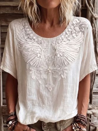 Short Sleeve T shirt Summer Cross Printing Crew Neck Daily Going Out Casual Top