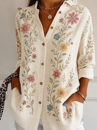 Vine Floral Collared Long Sleeve Shirt