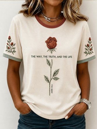 Bible Verse Contrast Trim Crew Neck Versatile Tee