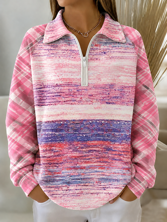 Simple Regular Fit Printing Abstract Stripes Sweatshirt