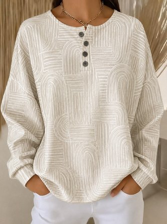 Line Geometric Henry Neck Versatile Long Sleeve Top