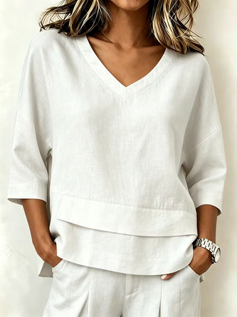 Regular Fit Casual V Neck Plain T Shirt
